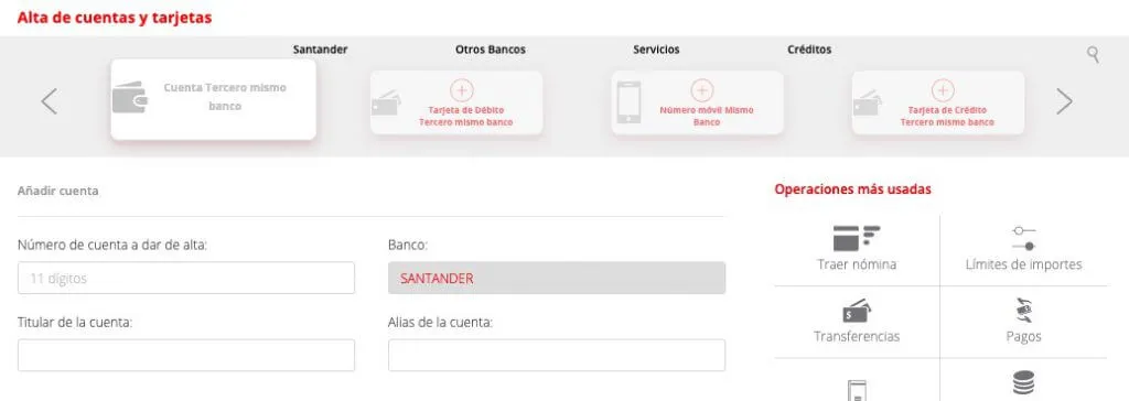 Realizar alta de cuentas y tarjetas en banca en línea