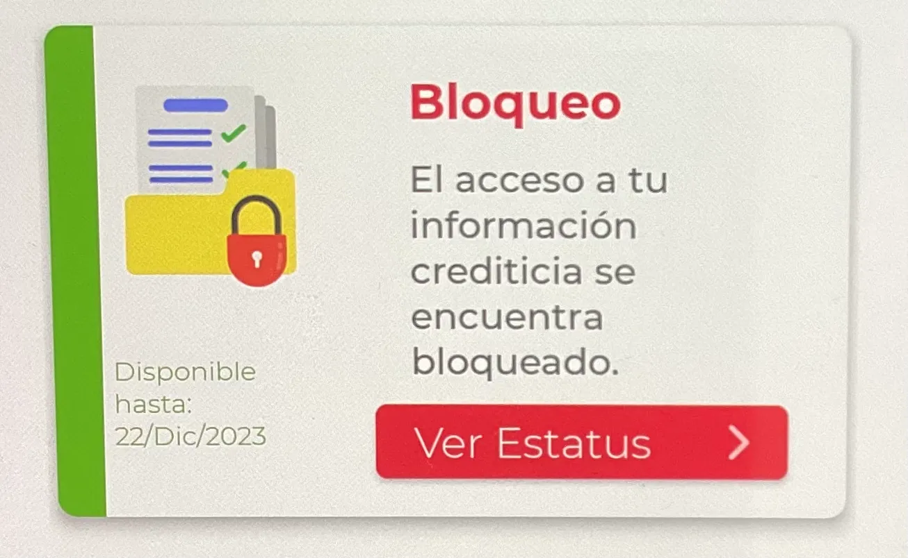 Bloqueo de buró de crédito activado en app móvil