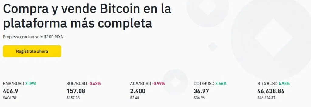 Página principal de Binance en español