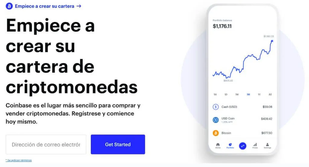 Página principal de Coinbase en español