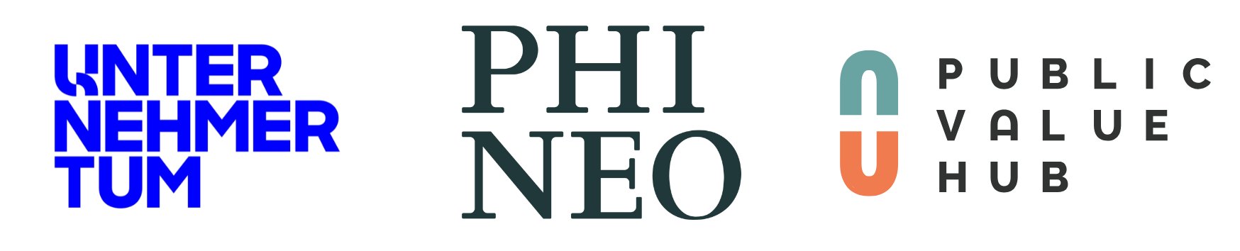Logos of UnternehmerTUM, PHINEO, and Public Value Hub