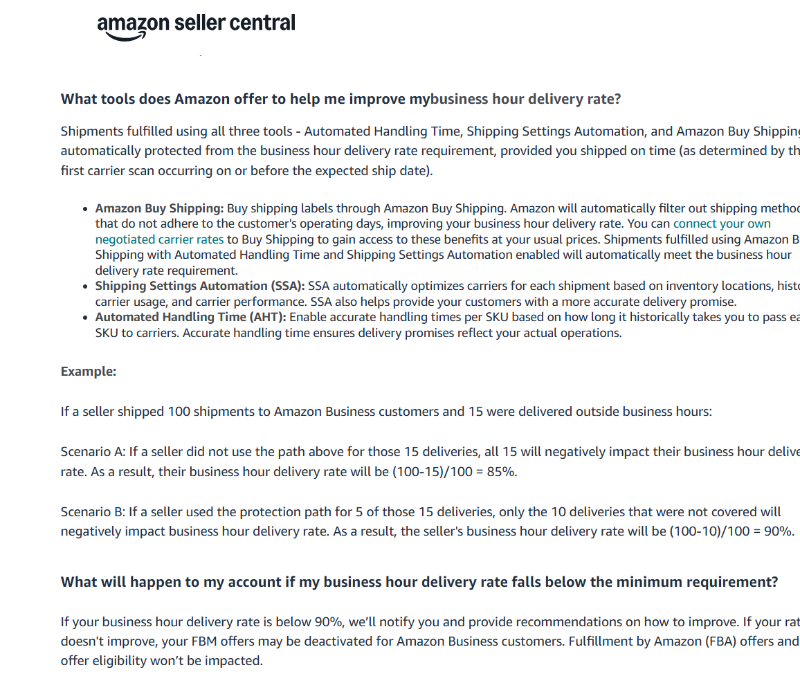 배송 시간 준수율 보호 조건 - Automated Handling Time, Shipping Settings Automation, Amazon Buy Shipping