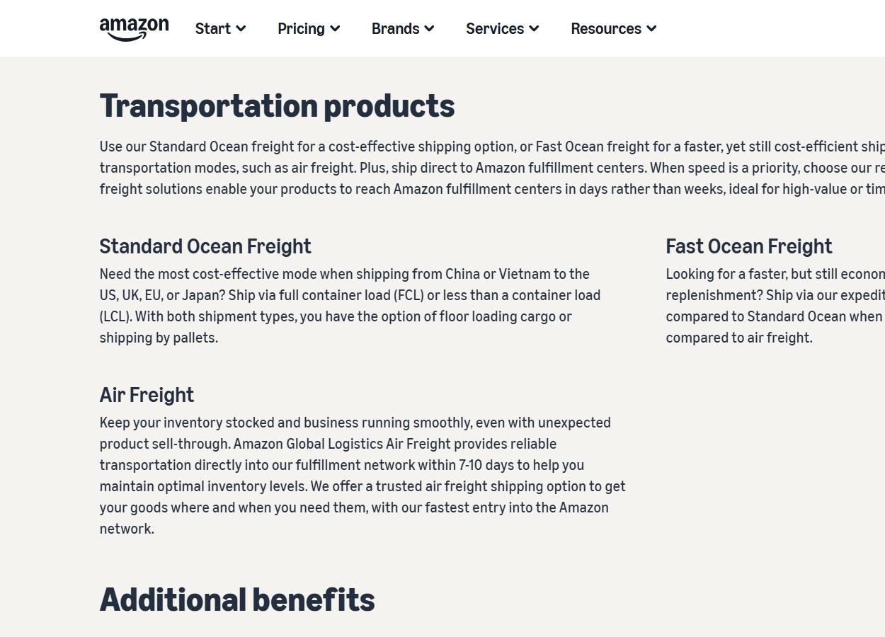 Amazon Global Logistics 운송 상품 안내