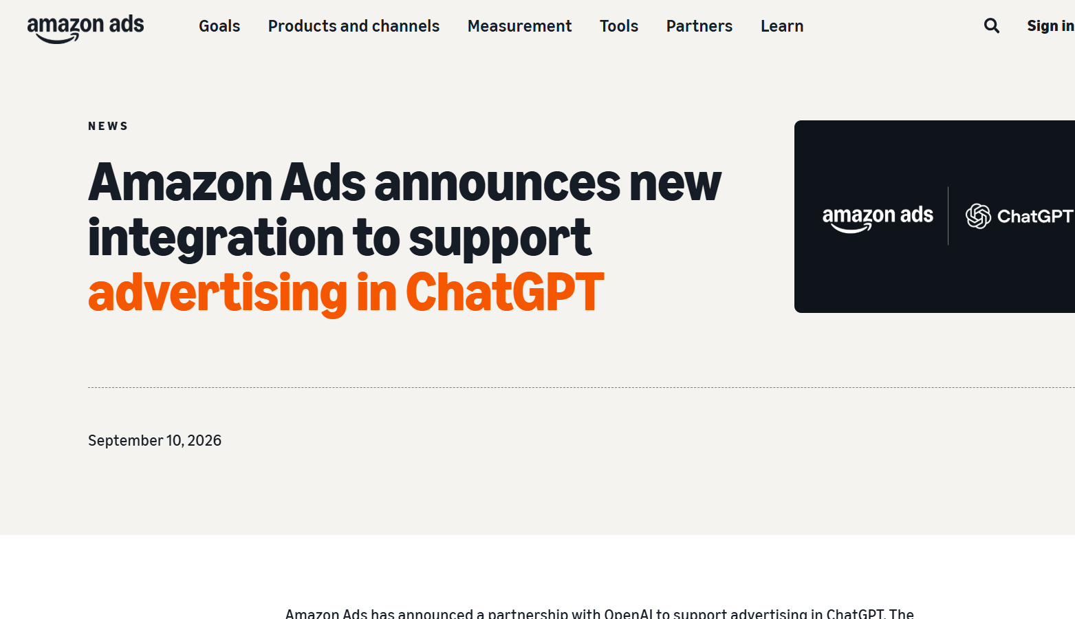 Amazon Ads ChatGPT 통합 발표 화면