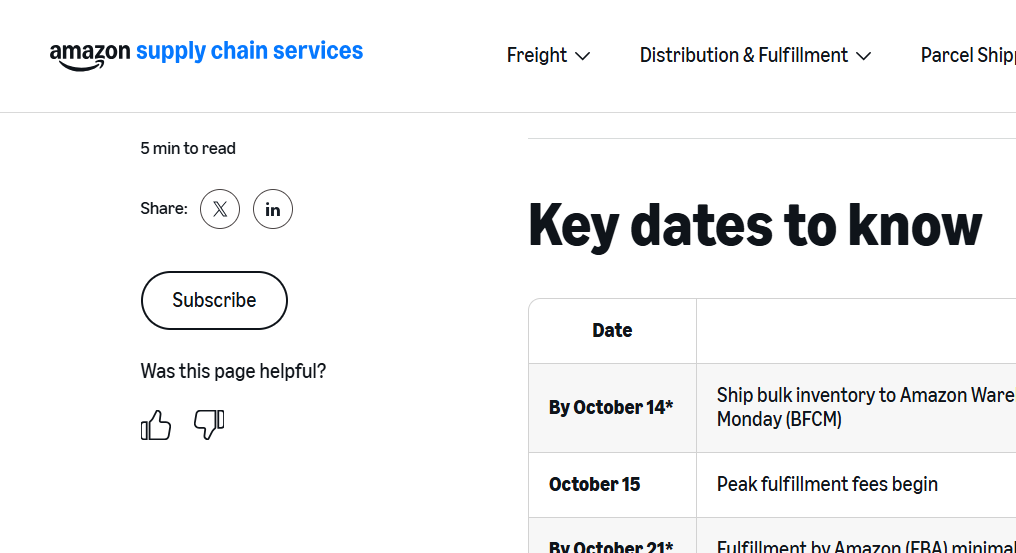 아마존 피크 시즌 핵심 일정 (Amazon Supply Chain)