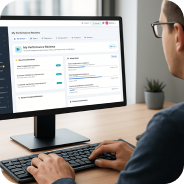 Person using a desktop computer displaying a Penn Bookstore webpage with account settings and subscription options.
