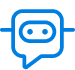 Blue speech bubble with a robotic face icon inside representing a chatbot or AI assistant.