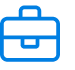 Blue outline icon of a briefcase with a handle and lock flap.
