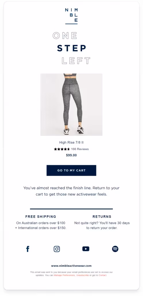 Nimble Activewear uses customer reviews for social proof