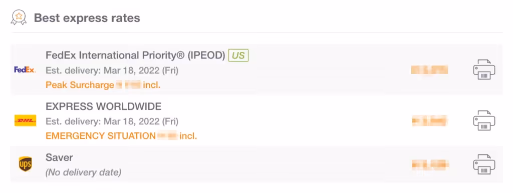 Screenshot: Ship&co helps you compare shipping rates of FedEx, DHL, and UPS