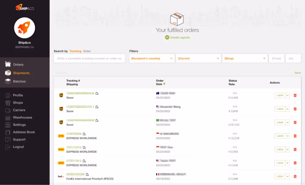 Ship&co dashboard screenshot