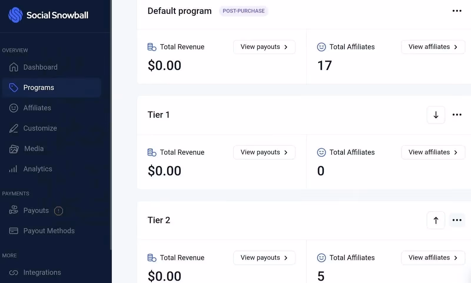 Social Snowball tier based program example