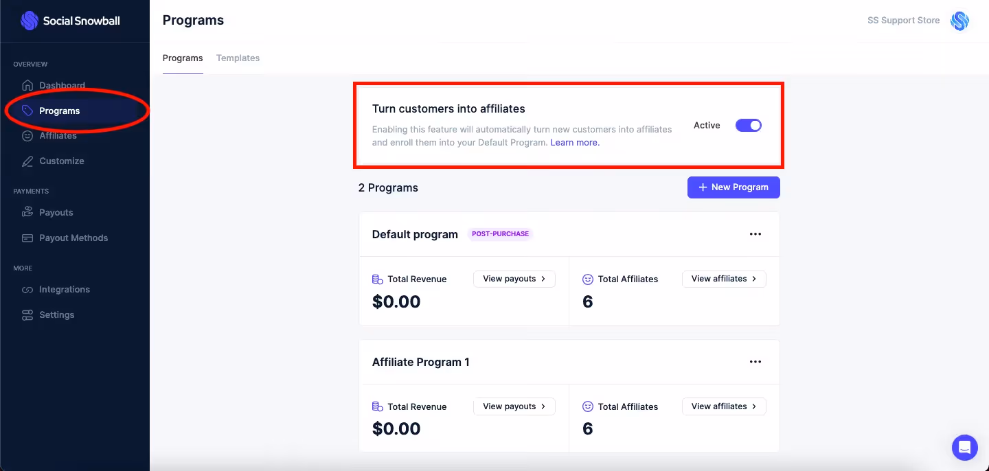 Turn customers into affiliates feature by Social Snowball