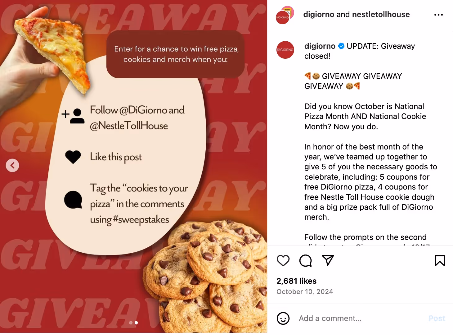 Referral contest of Nestle DiGiorno, a frozen pizza brand