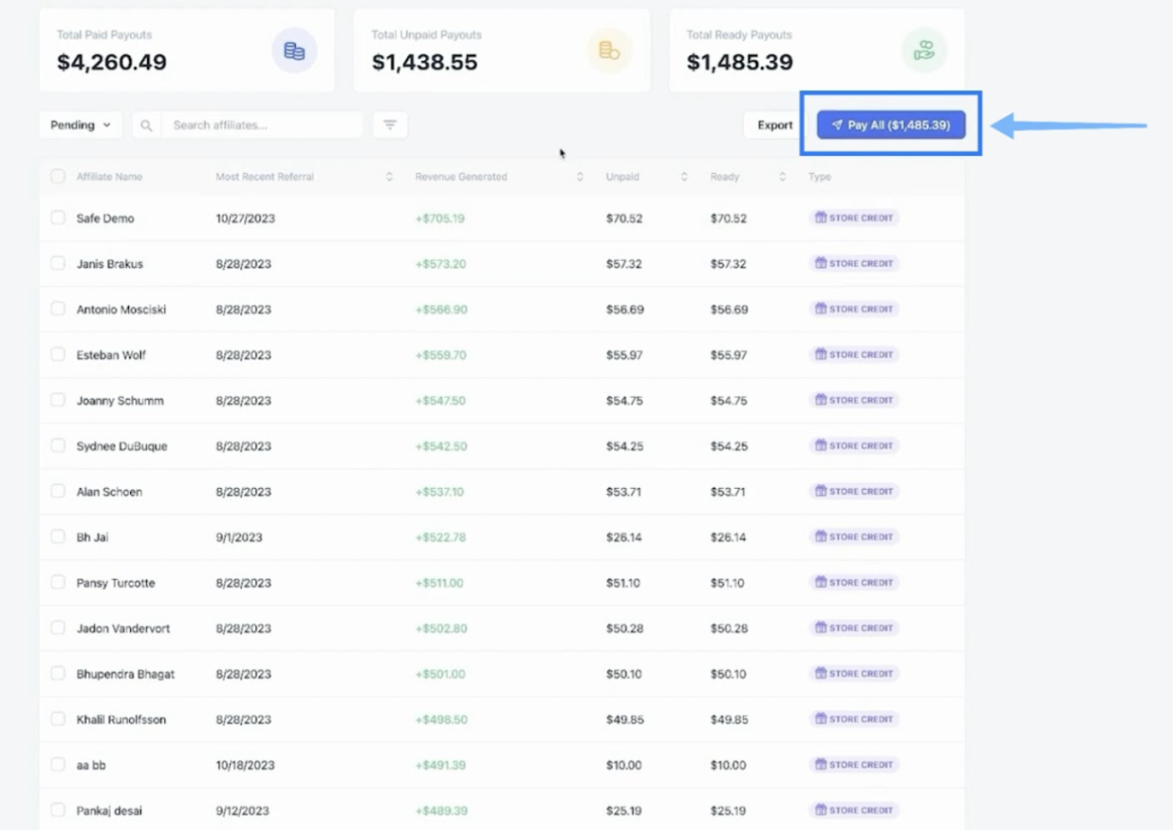 create a referral program on Social Snowball for instant payouts