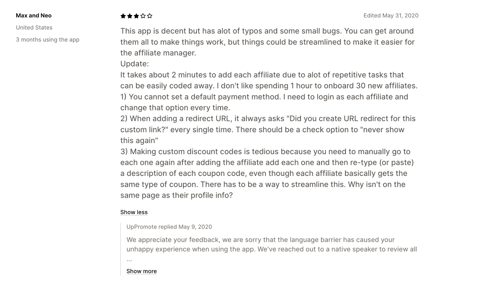 UpPromote affiliate app review on Shopify app store