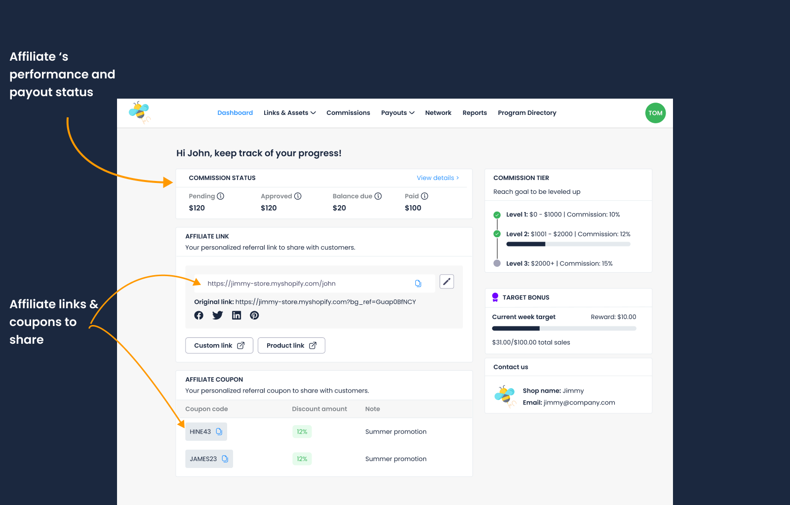 BixGrow affiliate app dashboard
