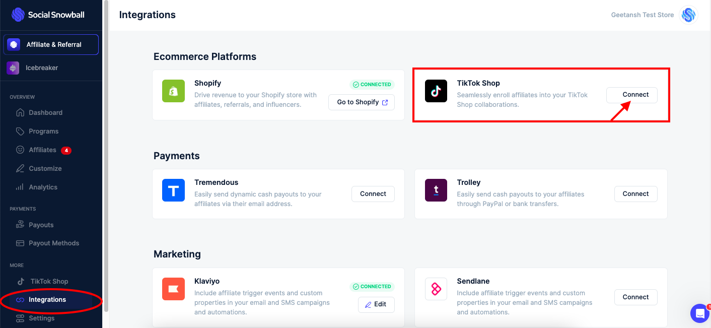 Social Snowball integration with TikTok Shop