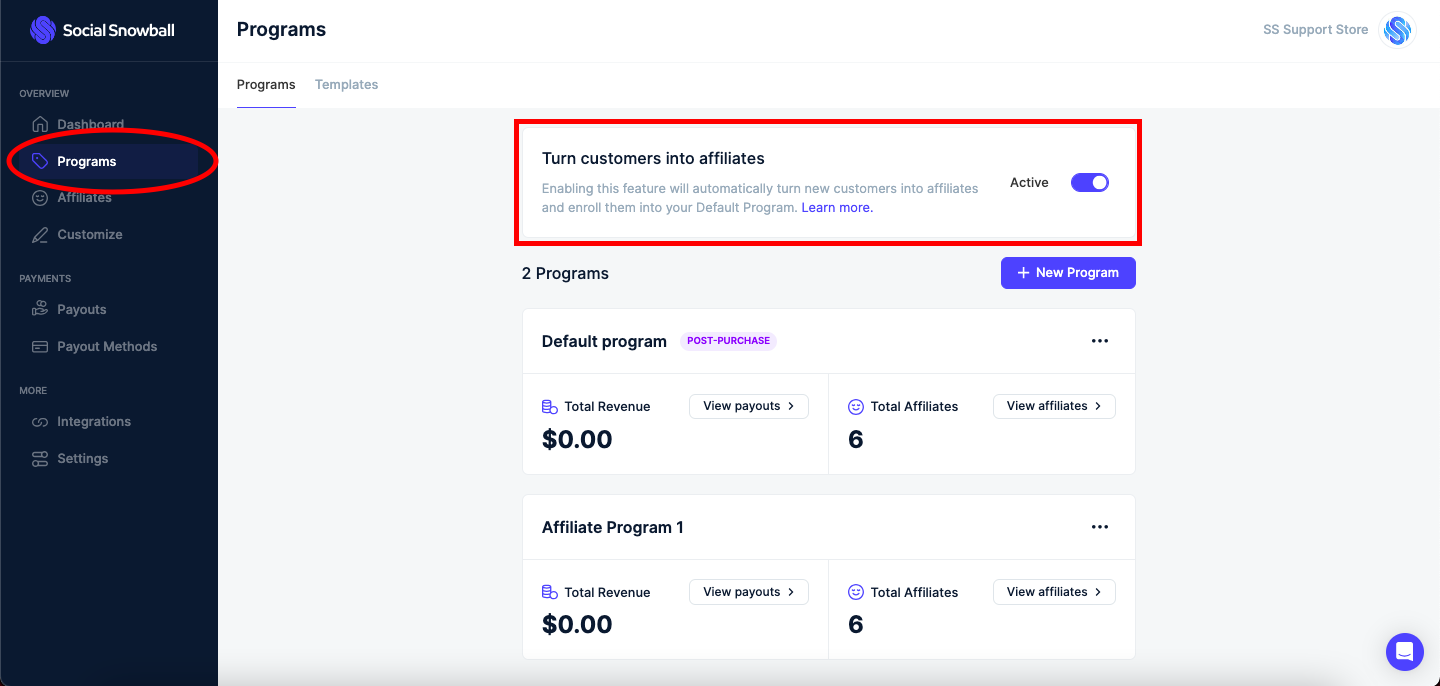 Social Snowball automatic enrollment 