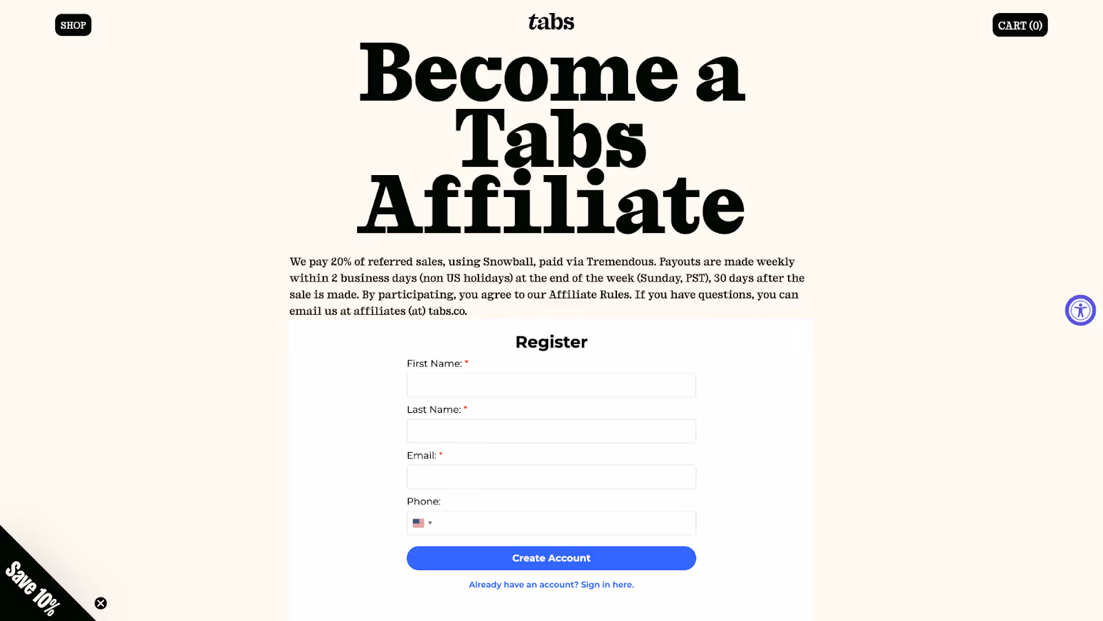 signup form for new influencer partnerships