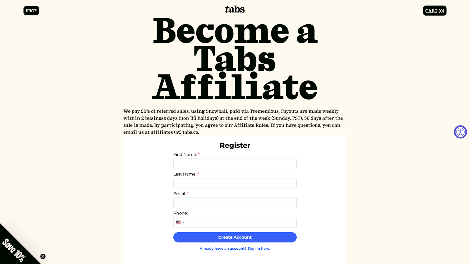 signup form for new influencer partnerships