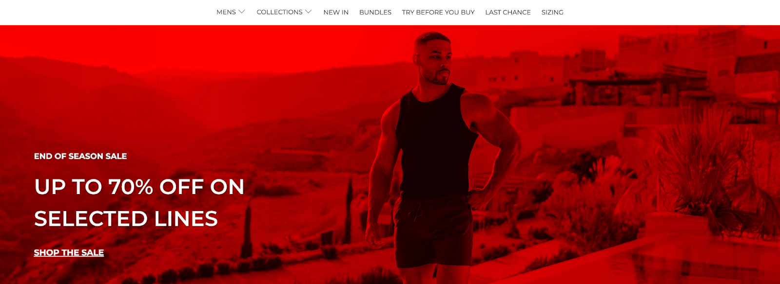Tailored Athlete end-of-season sale banner on the homepage
