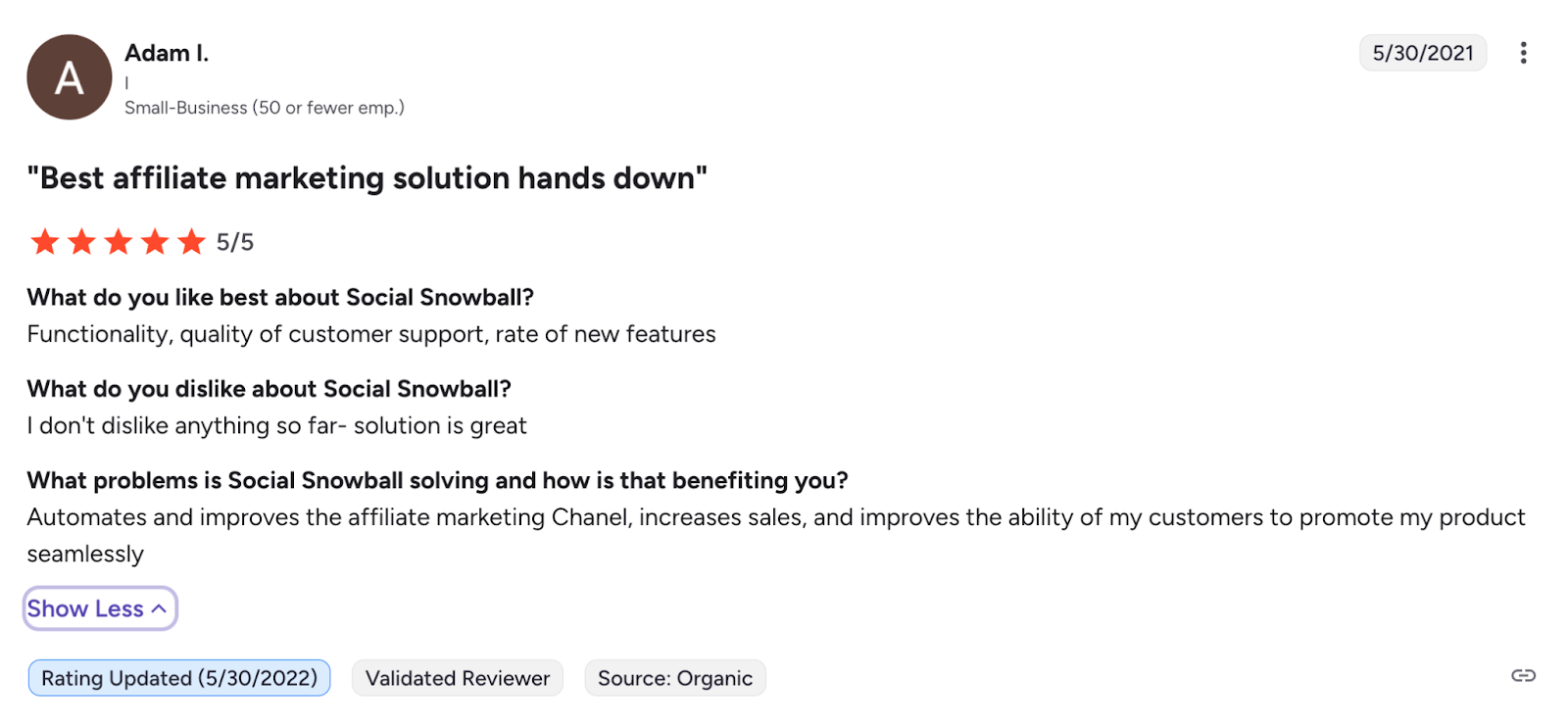 Social Snowball review on G2