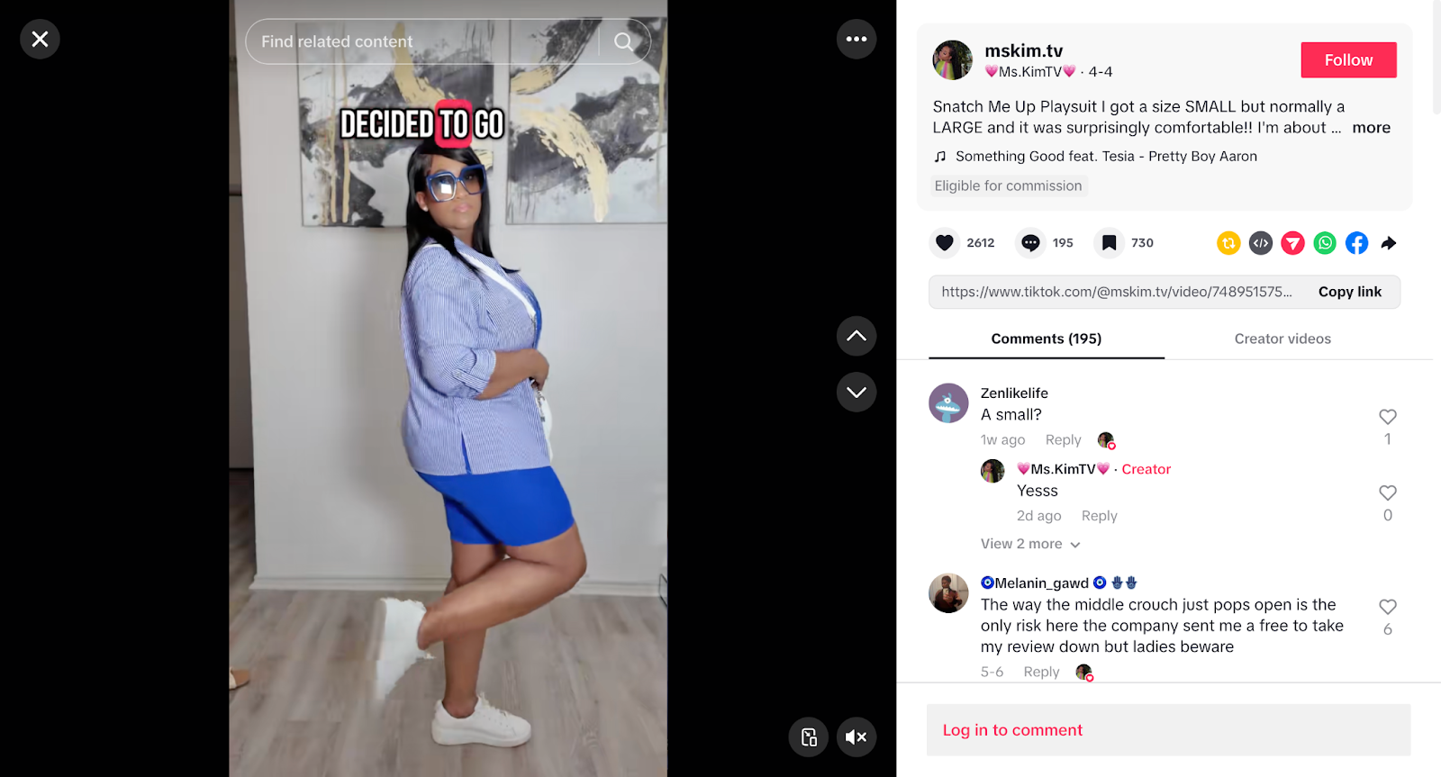 TikTok Shop affiliate program example of a creator posting about the brand