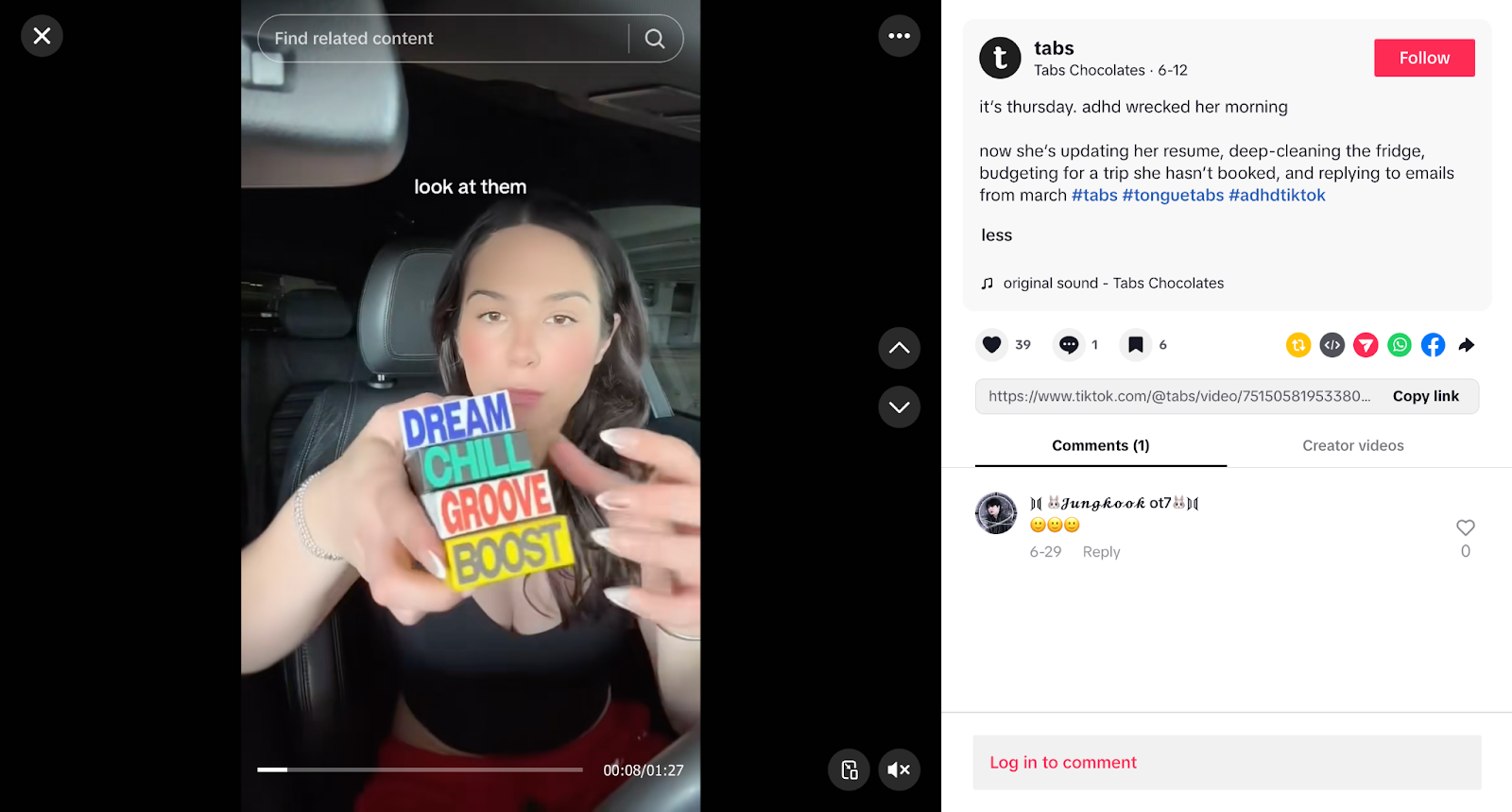 Tabs Chocolate creator post on TikTok