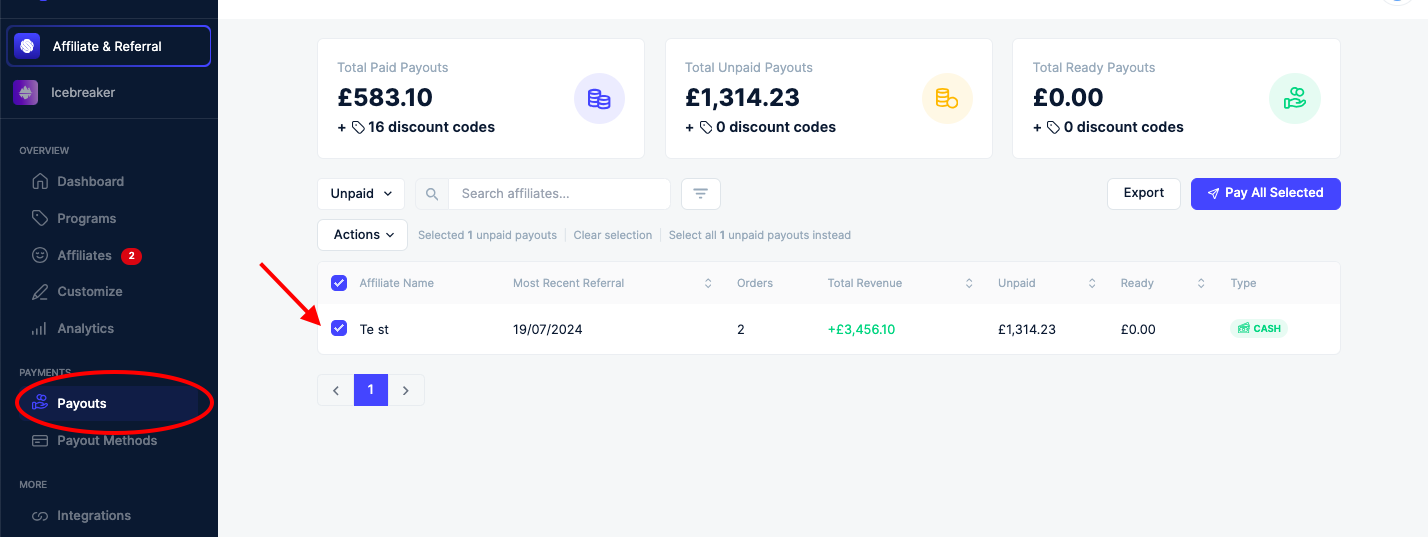 Social Snowball payout feature