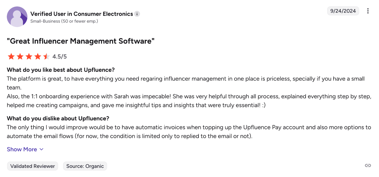 Upfluence review on G2
