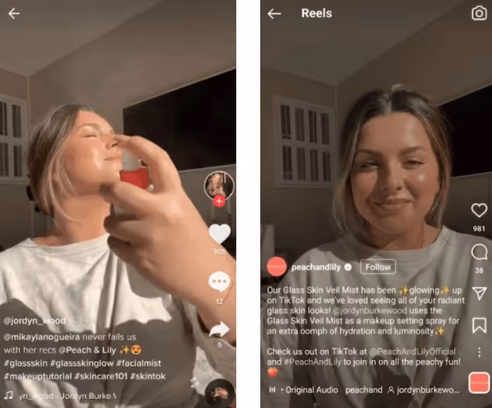 Affiliate Instagram ad of Peach and Lily, a skincare and beauty products brand