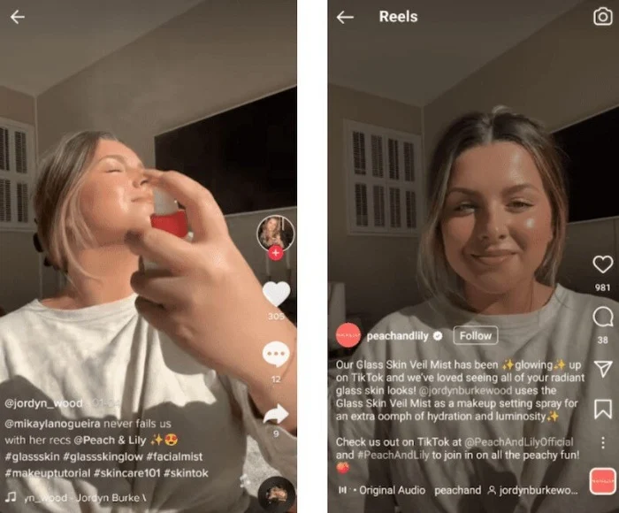 Affiliate Instagram ad of Peach and Lily, a skincare and beauty products brand