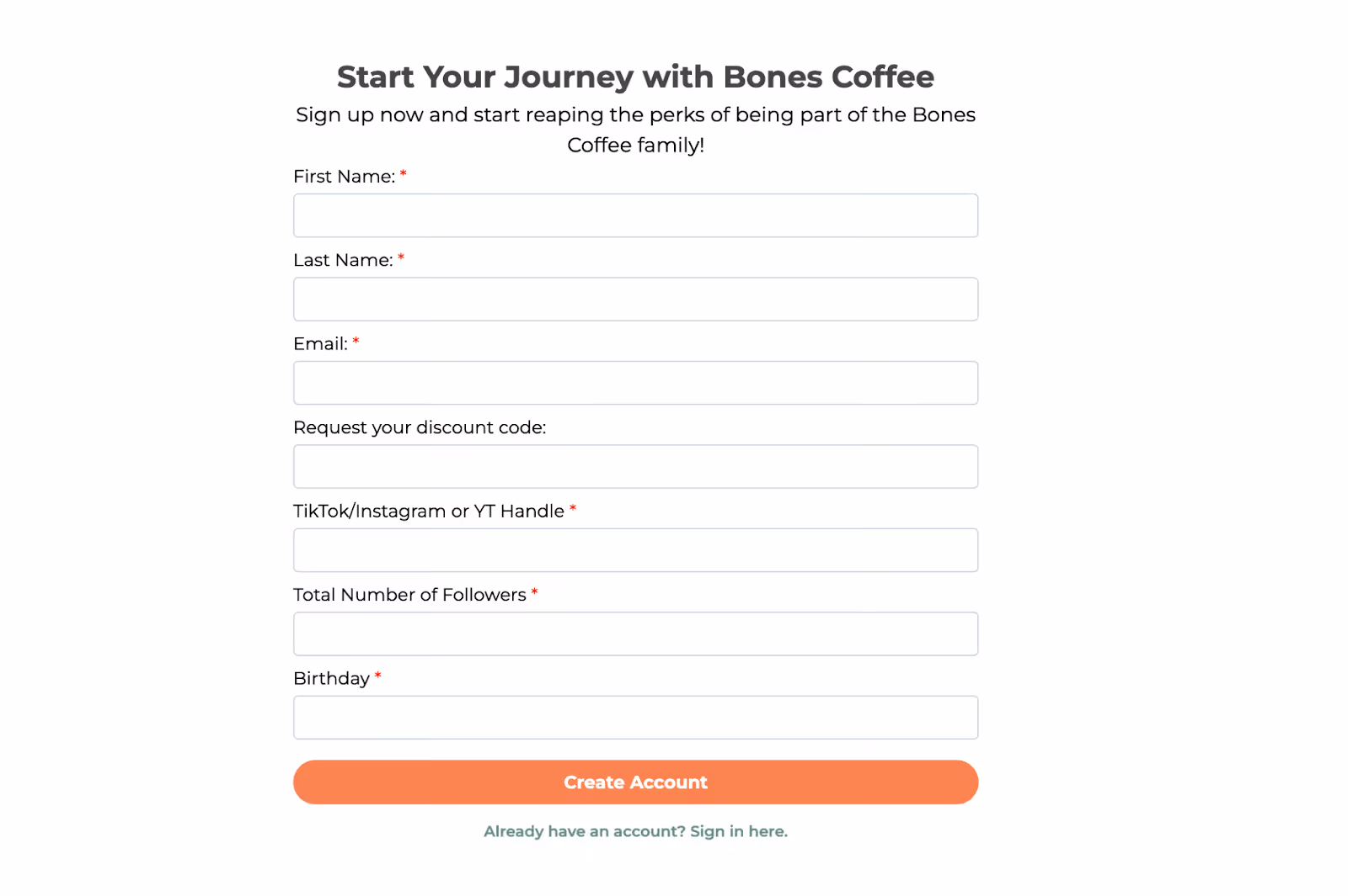 Bones Coffee uses Social Snowball to allow affiliate sign-up 