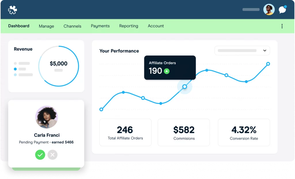 Best affiliate tracking software Refersion dashboard
