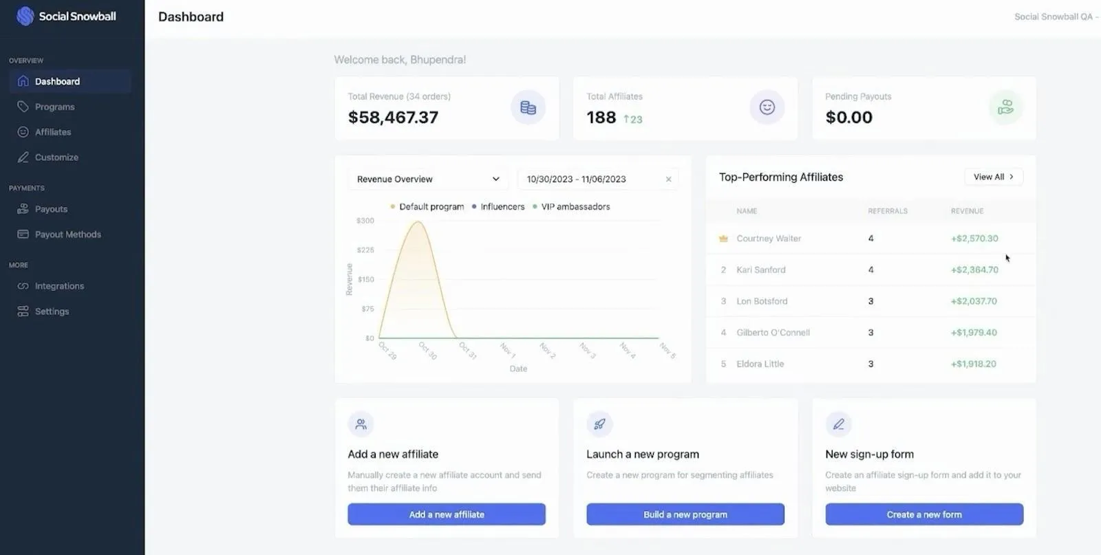 Social Snowball dashboard screenshot