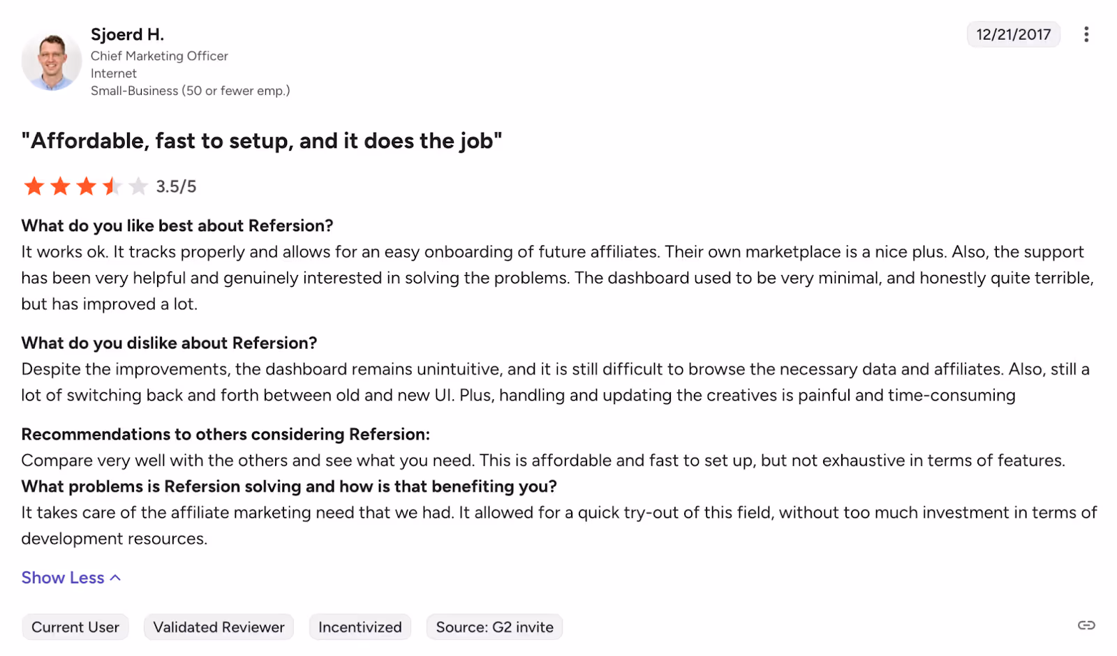 Refersion review on G2