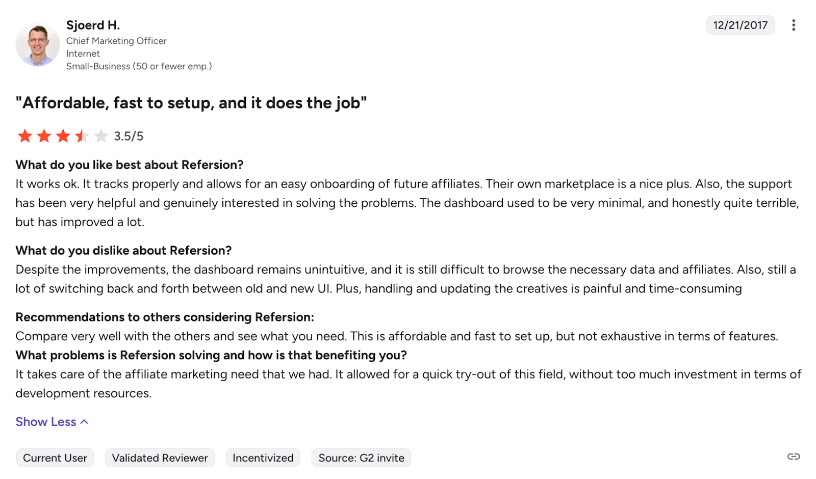 Refersion review on G2