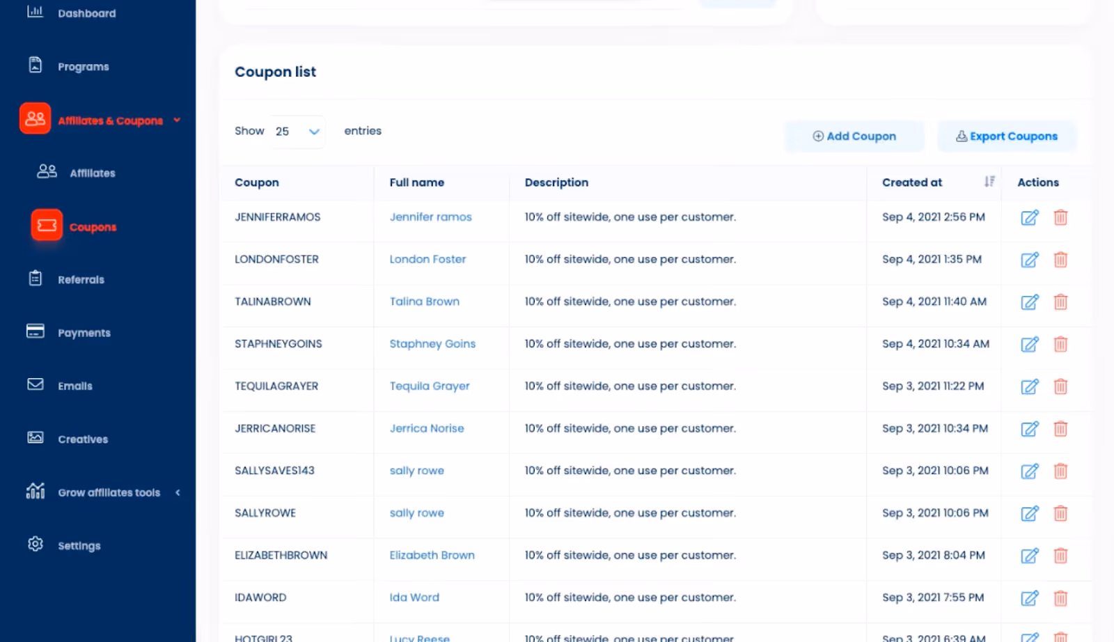 Best affiliate tracking software UpPromote dashboard