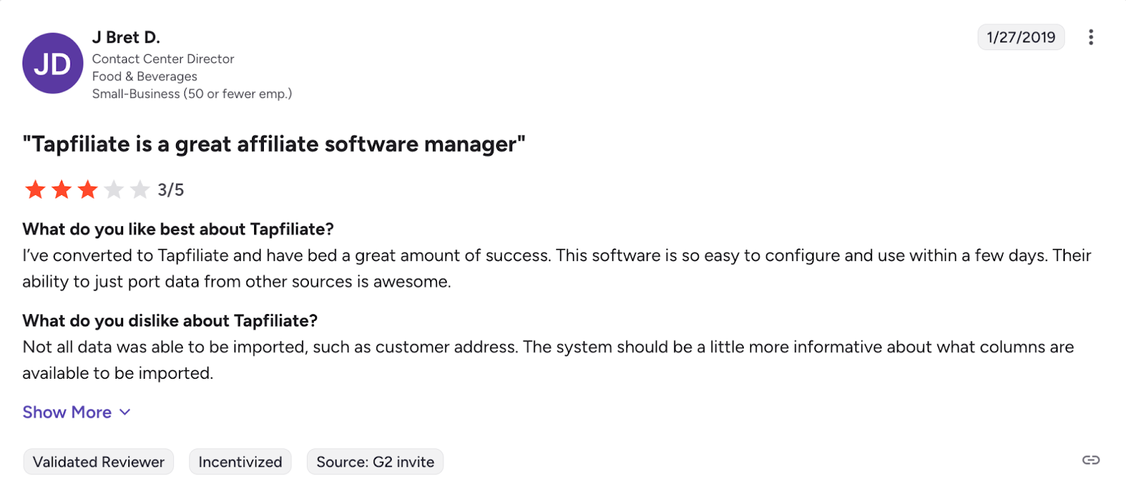 Tapfiliate review on G2