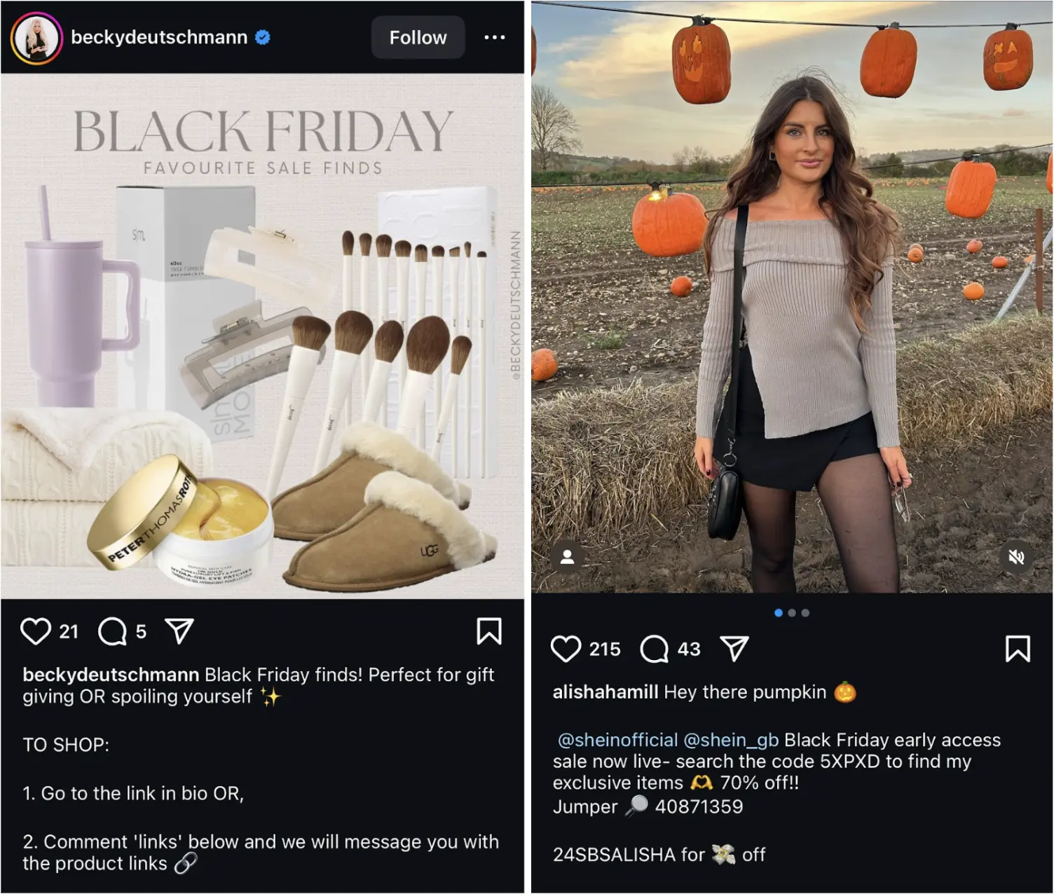 Social media posts about Black Friday products