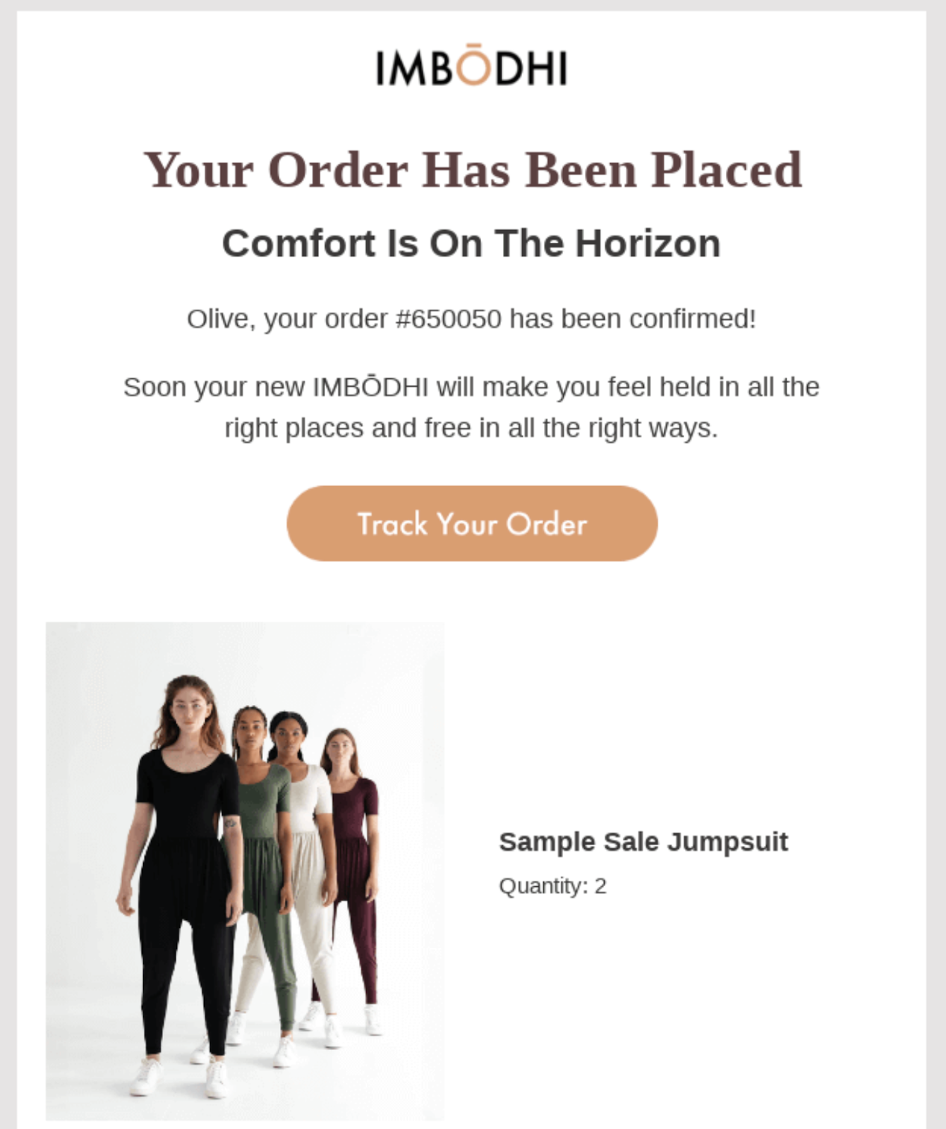 order confirmation email for a post-purchase experience