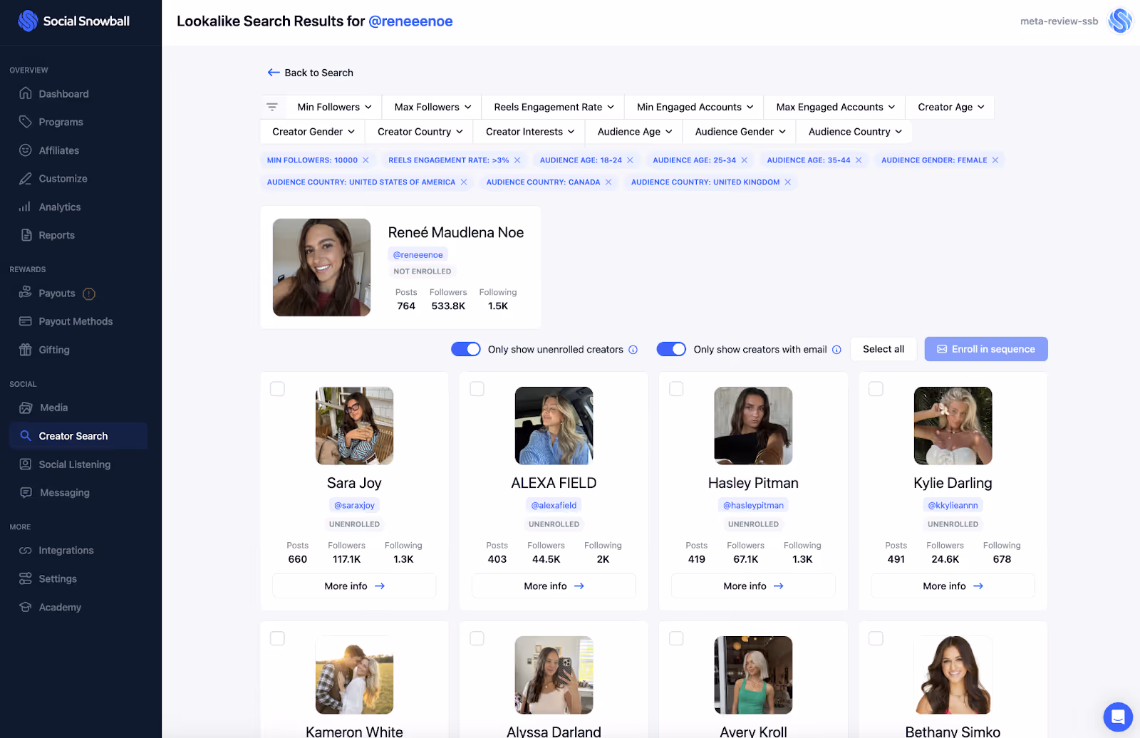Lookalike search on Creator Search allows you to find creators similar to past winning affiliate partnerships