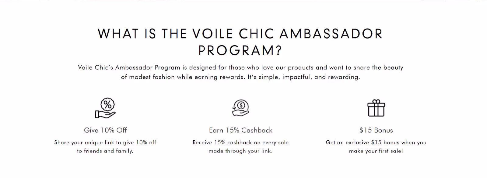 Voile Chic's referral program uses tiered rewards