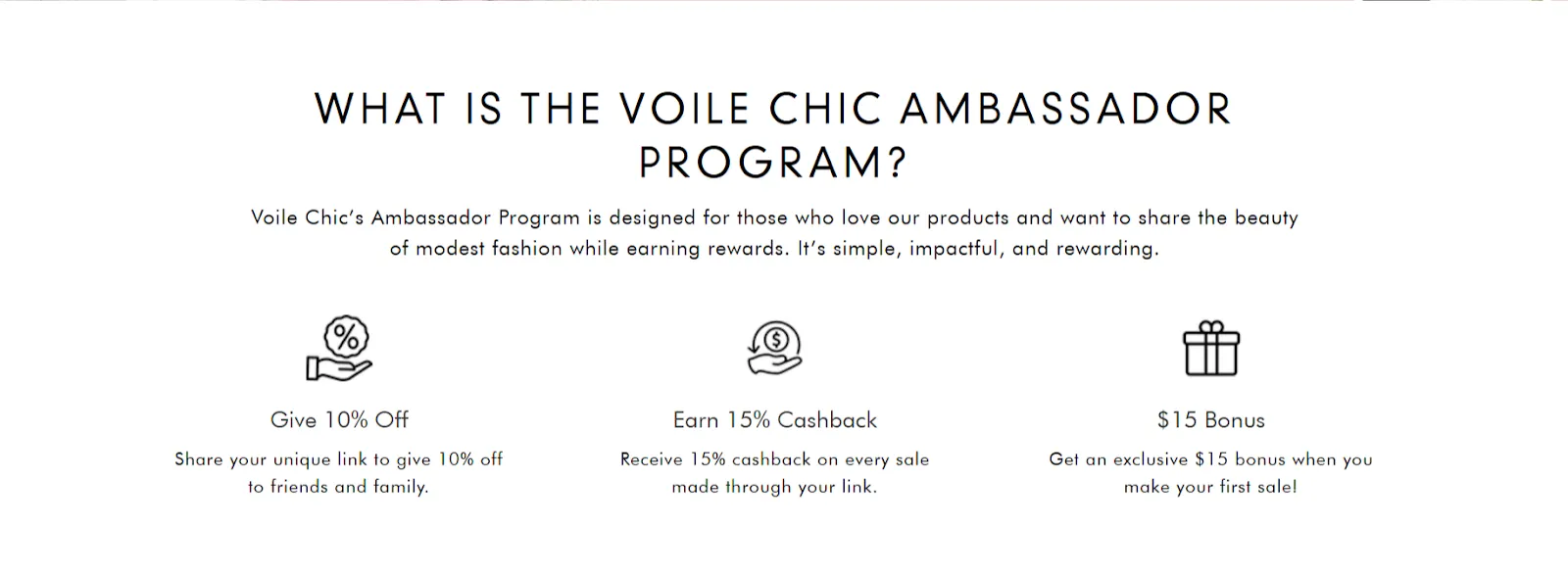 Voile Chic's referral program uses tiered rewards