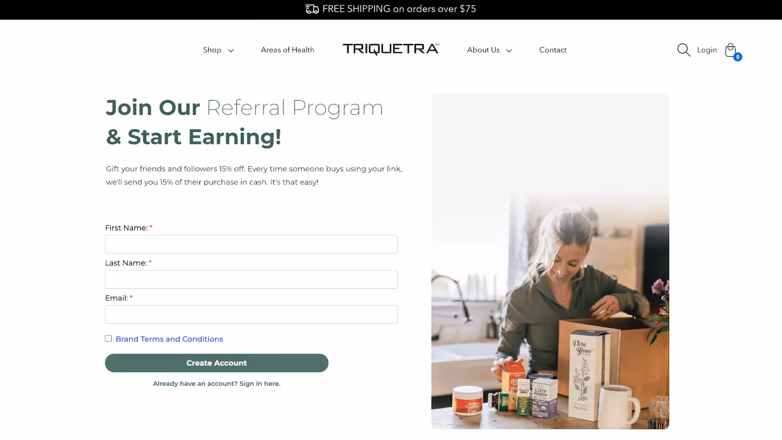 Triquetra Health's referral program uses commission-based cash rewards