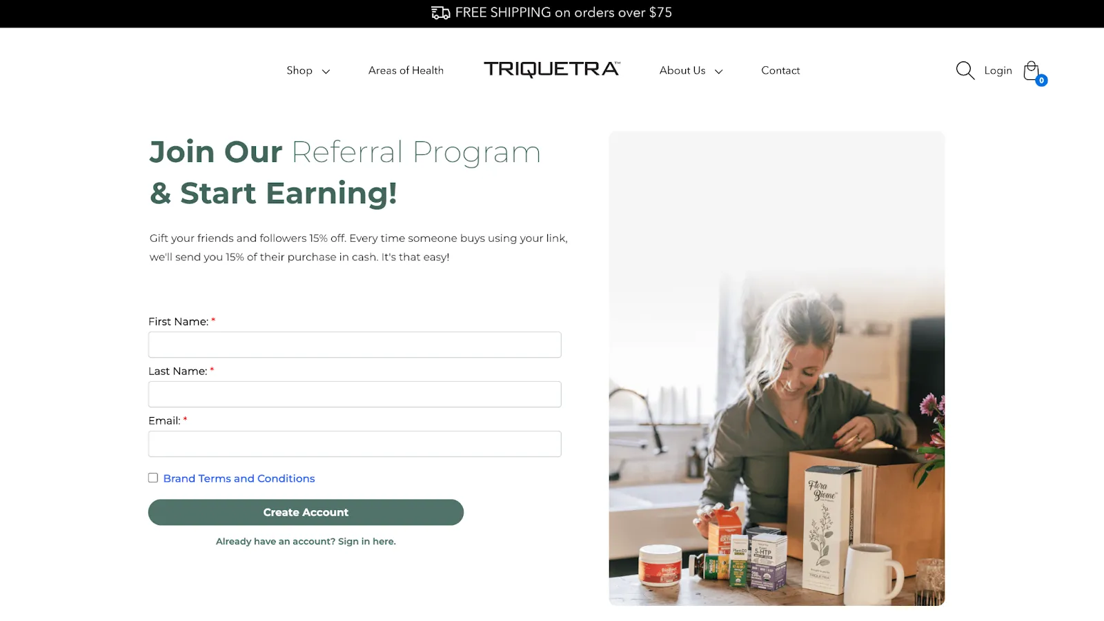 Triquetra Health's referral program uses commission-based cash rewards
