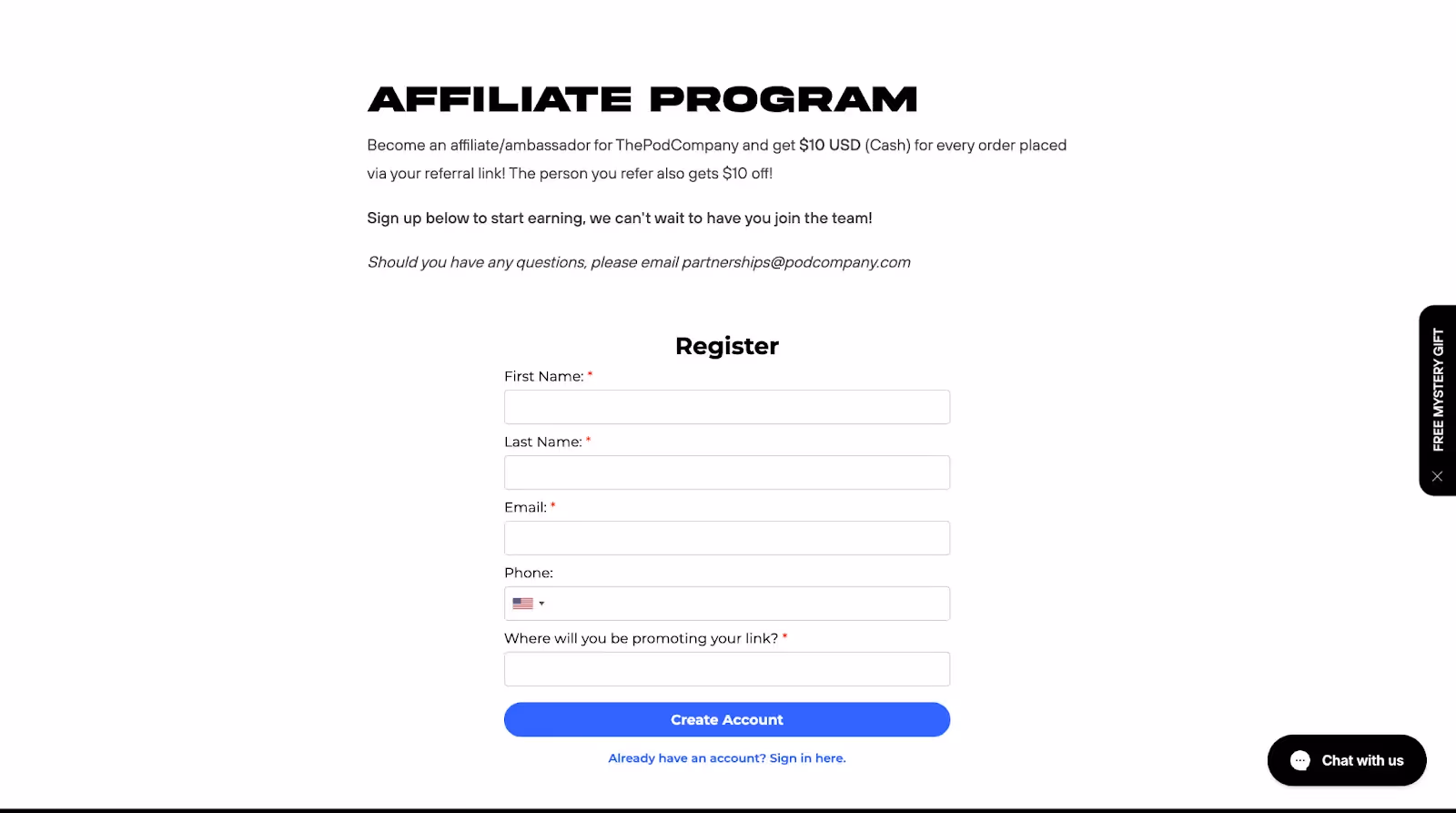 The Pod Company offers multiple reward options, including gift cards