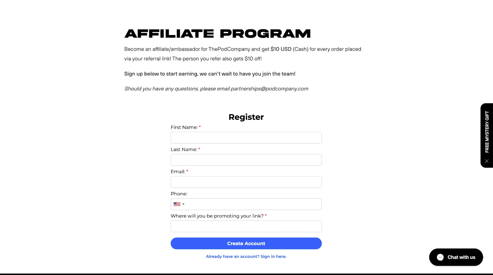 The Pod Company offers multiple reward options, including gift cards