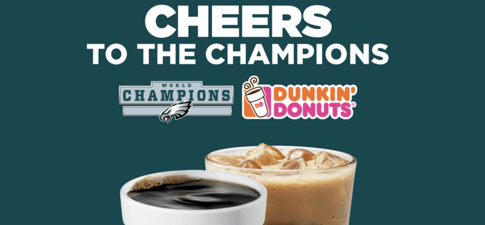Dunkin’ Donuts “Eagles Win, You Win” campaign offering free coffee after Philadelphia Eagles wins